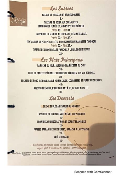 rouge restaurant menu.